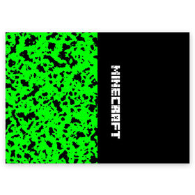 Поздравительная открытка с принтом MINECRAFT LOGO в Новосибирске, 100% бумага | плотность бумаги 280 г/м2, матовая, на обратной стороне линовка и место для марки
 | blox | creeper | dungeons | game | green | minecraft | neon | pixel | steve | алекс | детям | зелень | игра | кислотный | крипер | куб | логотипы игр | майнкрафт | мальчикам | мобы | пиксель | пиксельный | подземелья | приключения