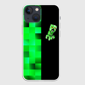 Чехол для iPhone 13 mini с принтом MINECRAFT CREEPER в Новосибирске,  |  | blox | creeper | dungeons | game | geometry | green | neon | pixel | steve | алекс | детям | зелень | игра | кислотный | крипер | куб | логотипы игр | майнкрафт | мальчикам | мобы | неоновый | пиксель | пиксельный | подземелья
