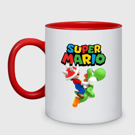Кружка двухцветная с принтом Super Mario в Новосибирске, керамика | объем — 330 мл, диаметр — 80 мм. Цветная ручка и кайма сверху, в некоторых цветах — вся внутренняя часть | game | mario kart live home circuit | super mario | super mario 3d world | super mario 64 | super mario galaxy | super mario sunshine | гумба | игра super mario | игра марио | йоши | купалинги | лакиту | луиджи | марио | надпись | нинтендо | 