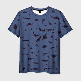 Мужская футболка 3D с принтом Manta в Новосибирске, 100% полиэфир | прямой крой, круглый вырез горловины, длина до линии бедер | Тематика изображения на принте: dolphin | fish | killer whale | manta | see life | shark | акула | дельфин | касатка | морские обитатели | рыба