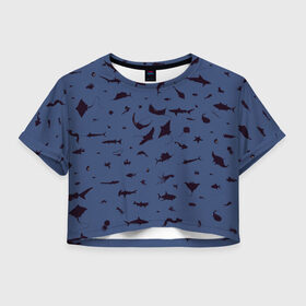 Женская футболка Crop-top 3D с принтом Manta в Новосибирске, 100% полиэстер | круглая горловина, длина футболки до линии талии, рукава с отворотами | dolphin | fish | killer whale | manta | see life | shark | акула | дельфин | касатка | морские обитатели | рыба