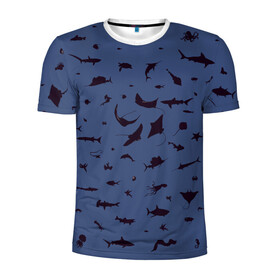 Мужская футболка 3D спортивная с принтом Manta в Новосибирске, 100% полиэстер с улучшенными характеристиками | приталенный силуэт, круглая горловина, широкие плечи, сужается к линии бедра | dolphin | fish | killer whale | manta | see life | shark | акула | дельфин | касатка | морские обитатели | рыба