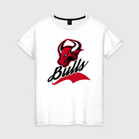 Женская футболка хлопок с принтом Бык в Новосибирске, 100% хлопок | прямой крой, круглый вырез горловины, длина до линии бедер, слегка спущенное плечо | бык | животное | красный | логотип