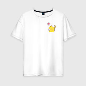 Женская футболка хлопок Oversize с принтом Кот в Новосибирске, 100% хлопок | свободный крой, круглый ворот, спущенный рукав, длина до линии бедер
 | животное | кот | сердце | смешной