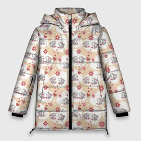 Женская зимняя куртка 3D с принтом Зайки в Новосибирске, верх — 100% полиэстер; подкладка — 100% полиэстер; утеплитель — 100% полиэстер | длина ниже бедра, силуэт Оверсайз. Есть воротник-стойка, отстегивающийся капюшон и ветрозащитная планка. 

Боковые карманы с листочкой на кнопках и внутренний карман на молнии | животное | заяц | пара | сердце | узор