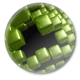 Значок с принтом зеленый куб в Новосибирске,  металл | круглая форма, металлическая застежка в виде булавки | 3d | абстракция | зеленый | илюзия | квадрат | куб