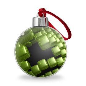 Ёлочный шар с принтом зеленый куб в Новосибирске, Пластик | Диаметр: 77 мм | Тематика изображения на принте: 3d | абстракция | зеленый | илюзия | квадрат | куб