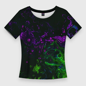 Женская футболка 3D Slim с принтом Acid в Новосибирске,  |  | abstraction | circles | paint | stains | violet | watercolor | абстракция | акварель | кислотный | краски | круги | разводы | салатовый | фиолетовый