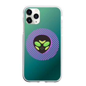 Чехол для iPhone 11 Pro матовый с принтом Инопланетяша на зеленом фоне в Новосибирске, Силикон |  | градиент | зеленый | инопланетянин | круг | лицо | наука | нло | подарок | полоски | пришелец | улыбка | фантастика | фиолетовый