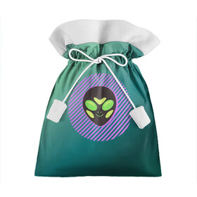 Подарочный 3D мешок с принтом Инопланетяша на зеленом фоне в Новосибирске, 100% полиэстер | Размер: 29*39 см | градиент | зеленый | инопланетянин | круг | лицо | наука | нло | подарок | полоски | пришелец | улыбка | фантастика | фиолетовый