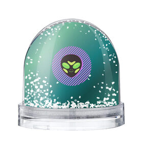 Снежный шар с принтом Инопланетяша на зеленом фоне в Новосибирске, Пластик | Изображение внутри шара печатается на глянцевой фотобумаге с двух сторон | градиент | зеленый | инопланетянин | круг | лицо | наука | нло | подарок | полоски | пришелец | улыбка | фантастика | фиолетовый