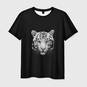 Мужская футболка 3D с принтом тигр, белый тигр в Новосибирске, 100% полиэфир | прямой крой, круглый вырез горловины, длина до линии бедер | белый тигр | тигр