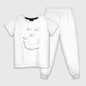 Детская пижама хлопок с принтом Кит в облаках в Новосибирске, 100% хлопок |  брюки и футболка прямого кроя, без карманов, на брюках мягкая резинка на поясе и по низу штанин
 | вода | волны | кит | китенок | морской | нарисованный кит | облака | рисованный кит