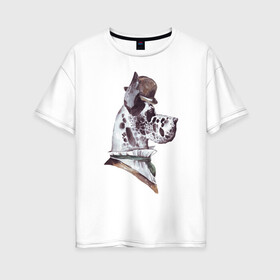 Женская футболка хлопок Oversize с принтом Немецкий дог в шляпе в Новосибирске, 100% хлопок | свободный крой, круглый ворот, спущенный рукав, длина до линии бедер
 | немецкий дог | портрет собаки | собака в шляпе