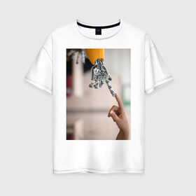 Женская футболка хлопок Oversize с принтом Искусственный интеллект в Новосибирске, 100% хлопок | свободный крой, круглый ворот, спущенный рукав, длина до линии бедер
 | будущее | искусственный интеллект | робот | технологии | человек