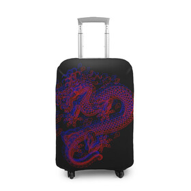 Чехол для чемодана 3D с принтом 3д Дракон в Новосибирске, 86% полиэфир, 14% спандекс | двустороннее нанесение принта, прорези для ручек и колес | 3д эффект | китайский дракон | красный | миф | оптическая иллюзия | синий