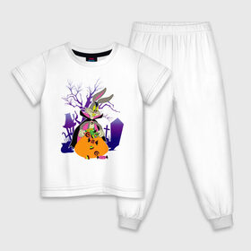 Детская пижама хлопок с принтом Багз Хэллоуин в Новосибирске, 100% хлопок |  брюки и футболка прямого кроя, без карманов, на брюках мягкая резинка на поясе и по низу штанин
 | Тематика изображения на принте: bugs bunny | looney tunes | vdzabma | багз банни | луни тюнз