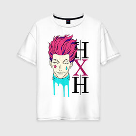 Женская футболка хлопок Oversize с принтом Hunter x Hunter Hisoka в Новосибирске, 100% хлопок | свободный крой, круглый ворот, спущенный рукав, длина до линии бедер
 | anime | hisoka | hunter x hunter | аниме | манга | охотник х охотник | хантер хантер | хантеры