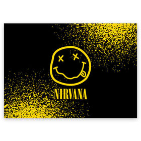 Поздравительная открытка с принтом NIRVANA / НИРВАНА в Новосибирске, 100% бумага | плотность бумаги 280 г/м2, матовая, на обратной стороне линовка и место для марки
 | Тематика изображения на принте: band | cobain | face | kurt | logo | music | nirvana | rock | rocknroll | группа | кобейн | курт | лого | логотип | музыка | музыкальная | нирвана | рожица | рок | рокнролл | символ