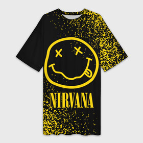 Платье-футболка 3D с принтом NIRVANA   НИРВАНА в Новосибирске,  |  | band | cobain | face | kurt | logo | music | nirvana | rock | rocknroll | группа | кобейн | курт | лого | логотип | музыка | музыкальная | нирвана | рожица | рок | рокнролл | символ