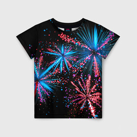 Детская футболка 3D с принтом Праздничный фейерверк в Новосибирске, 100% гипоаллергенный полиэфир | прямой крой, круглый вырез горловины, длина до линии бедер, чуть спущенное плечо, ткань немного тянется | happy | new year | блестящие | взрыв | день рождения | звезды | искры | лучи | неоновые | новогодние | новый год | ночные | ночь | огни | подарок | праздник | радость | рождество | салют | свадьба | свет