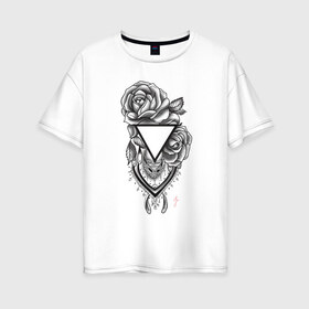 Женская футболка хлопок Oversize с принтом Розы в Новосибирске, 100% хлопок | свободный крой, круглый ворот, спущенный рукав, длина до линии бедер
 | геометрия | минимализм | роза. цветы | тату | треугольник | эскиз