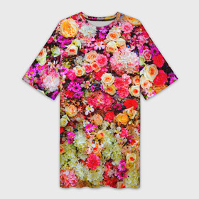 Платье-футболка 3D с принтом Цветы в Новосибирске,  |  | Тематика изображения на принте: весна | красивые цветы | красота | милые цветы | орхидея | пион | роза | розы | ромашка | сад | сирень | фиалка | цветок | цветочки | цветы
