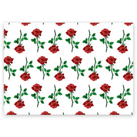 Поздравительная открытка с принтом Паттерн из роз в Новосибирске, 100% бумага | плотность бумаги 280 г/м2, матовая, на обратной стороне линовка и место для марки
 | красный | красота | паттерн | природа | роза | узор | цветок | цветы