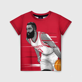 Детская футболка 3D с принтом James Harden Houston Rockets в Новосибирске, 100% гипоаллергенный полиэфир | прямой крой, круглый вырез горловины, длина до линии бедер, чуть спущенное плечо, ткань немного тянется | Тематика изображения на принте: 