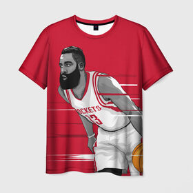 Мужская футболка 3D с принтом James Harden Houston Rockets в Новосибирске, 100% полиэфир | прямой крой, круглый вырез горловины, длина до линии бедер | 