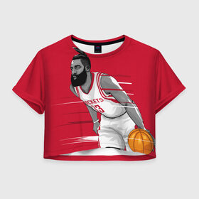 Женская футболка Crop-top 3D с принтом James Harden Houston Rockets в Новосибирске, 100% полиэстер | круглая горловина, длина футболки до линии талии, рукава с отворотами | 