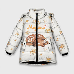 Зимняя куртка для девочек 3D с принтом Марина в Новосибирске, ткань верха — 100% полиэстер; подклад — 100% полиэстер, утеплитель — 100% полиэстер. | длина ниже бедра, удлиненная спинка, воротник стойка и отстегивающийся капюшон. Есть боковые карманы с листочкой на кнопках, утяжки по низу изделия и внутренний карман на молнии. 

Предусмотрены светоотражающий принт на спинке, радужный светоотражающий элемент на пуллере молнии и на резинке для утяжки. | белки | детские принты | животные | зайчики | картинки детские | кролики | лесные животные | марина | милые животные | милые звери | рина