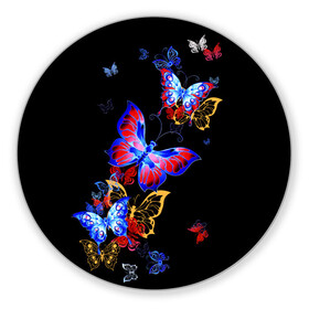 Коврик для мышки круглый с принтом Поцелуй бабочек в Новосибирске, резина и полиэстер | круглая форма, изображение наносится на всю лицевую часть | angel | butterfly | fairy | neon | night | wings | ангел | бабочка | бабочки | девушке | животные | красочные | крылья | летающие | магия | махаон | мотыльки | насекомые | неоновые | ночные | ночь | подарок | природа