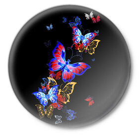 Значок с принтом Поцелуй бабочек в Новосибирске,  металл | круглая форма, металлическая застежка в виде булавки | angel | butterfly | fairy | neon | night | wings | ангел | бабочка | бабочки | девушке | животные | красочные | крылья | летающие | магия | махаон | мотыльки | насекомые | неоновые | ночные | ночь | подарок | природа