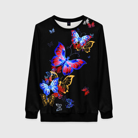 Женский свитшот 3D с принтом Поцелуй бабочек в Новосибирске, 100% полиэстер с мягким внутренним слоем | круглый вырез горловины, мягкая резинка на манжетах и поясе, свободная посадка по фигуре | Тематика изображения на принте: angel | butterfly | fairy | neon | night | wings | ангел | бабочка | бабочки | девушке | животные | красочные | крылья | летающие | магия | махаон | мотыльки | насекомые | неоновые | ночные | ночь | подарок | природа