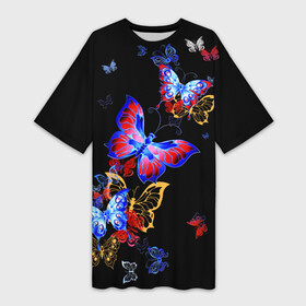 Платье-футболка 3D с принтом Поцелуй бабочек в Новосибирске,  |  | Тематика изображения на принте: angel | butterfly | fairy | neon | night | wings | ангел | бабочка | бабочки | девушке | животные | красочные | крылья | летающие | магия | махаон | мотыльки | насекомые | неоновые | ночные | ночь | подарок | природа