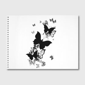 Альбом для рисования с принтом Черные бабочки на белом в Новосибирске, 100% бумага
 | матовая бумага, плотность 200 мг. | angel | black and white | butterfly | fairy | fashion girl | wings | ангел | бабочка | девушке | животные | крылья | летающие | магия | махаон | мотылек | мотыльки | насекомые | нежные | подарок | природа | сказочные | татуировки