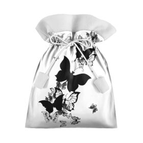Подарочный 3D мешок с принтом Черные бабочки на белом в Новосибирске, 100% полиэстер | Размер: 29*39 см | angel | black and white | butterfly | fairy | fashion girl | wings | ангел | бабочка | девушке | животные | крылья | летающие | магия | махаон | мотылек | мотыльки | насекомые | нежные | подарок | природа | сказочные | татуировки