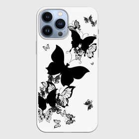 Чехол для iPhone 13 Pro Max с принтом Черные бабочки на белом в Новосибирске,  |  | Тематика изображения на принте: angel | black and white | butterfly | fairy | fashion girl | wings | ангел | бабочка | девушке | животные | крылья | летающие | магия | махаон | мотылек | мотыльки | насекомые | нежные | подарок | природа | сказочные | татуировки