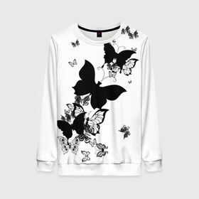 Женский свитшот 3D с принтом Черные бабочки на белом в Новосибирске, 100% полиэстер с мягким внутренним слоем | круглый вырез горловины, мягкая резинка на манжетах и поясе, свободная посадка по фигуре | angel | black and white | butterfly | fairy | fashion girl | wings | ангел | бабочка | девушке | животные | крылья | летающие | магия | махаон | мотылек | мотыльки | насекомые | нежные | подарок | природа | сказочные | татуировки