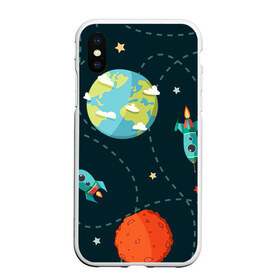 Чехол для iPhone XS Max матовый с принтом Космический перелёт в Новосибирске, Силикон | Область печати: задняя сторона чехла, без боковых панелей | арт | звезда | звёзды | земля | космос | марс | перелёт | планета | планеты | полёт | ракета | ракеты | рисунок | сатурн | юпитер