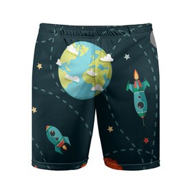 Мужские шорты спортивные с принтом Космический перелёт в Новосибирске,  |  | арт | звезда | звёзды | земля | космос | марс | перелёт | планета | планеты | полёт | ракета | ракеты | рисунок | сатурн | юпитер