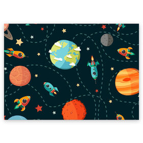 Поздравительная открытка с принтом Космический перелёт в Новосибирске, 100% бумага | плотность бумаги 280 г/м2, матовая, на обратной стороне линовка и место для марки
 | Тематика изображения на принте: арт | звезда | звёзды | земля | космос | марс | перелёт | планета | планеты | полёт | ракета | ракеты | рисунок | сатурн | юпитер