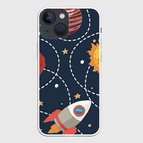 Чехол для iPhone 13 mini с принтом Космический перелёт в Новосибирске,  |  | арт | звезда | звёзды | земля | космос | марс | перелёт | планета | планеты | полёт | ракета | ракеты | рисунок | сатурн | солнце | юпитер