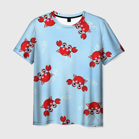 Мужская футболка 3D с принтом Раки в Новосибирске, 100% полиэфир | прямой крой, круглый вырез горловины, длина до линии бедер | арт | белый | красные раки | красный | красный рак | море | морская пена | пена | рак | раки | рисунок | синий