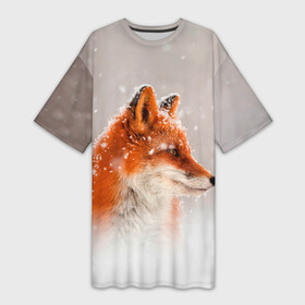 Платье-футболка 3D с принтом Лиса и снег в Новосибирске,  |  | fox | foxy | животные | звери | зима | зимняя | лиса | лисичка | лисы | природа | снег | снежная
