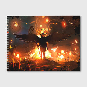 Альбом для рисования с принтом Темный ангел ада в Новосибирске, 100% бумага
 | матовая бумага, плотность 200 мг. | ад | внутренне зло | демон | демоненок | крылья | миф | нимб | посох | преисподняя | силэут | страшные сказки | темный ангел | фольклор