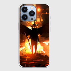 Чехол для iPhone 13 Pro с принтом Темный ангел ада в Новосибирске,  |  | Тематика изображения на принте: ад | внутренне зло | демон | демоненок | крылья | миф | нимб | посох | преисподняя | силэут | страшные сказки | темный ангел | фольклор