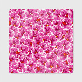 Магнит виниловый Квадрат с принтом Розовые орхидеи в Новосибирске, полимерный материал с магнитным слоем | размер 9*9 см, закругленные углы | fashion flowers | pink | tropical | азия | бабочки | бразилия | букет | бутоны | джунгли | лепестки | лето | любимая | марта | нежные | орхидея | подарок | природа | растения | тропики | тропические | узор | цветение
