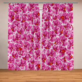 Фотошторы с принтом Розовые орхидеи в Новосибирске, Блэкаут (светозащита 90%) / Габардин (светозащита 40% | 2 полотна шириной по 145 см; Высота 200-300 см; Крепление: шторная лента (на крючки); | fashion flowers | pink | tropical | азия | бабочки | бразилия | букет | бутоны | джунгли | лепестки | лето | любимая | марта | нежные | орхидея | подарок | природа | растения | тропики | тропические | узор | цветение